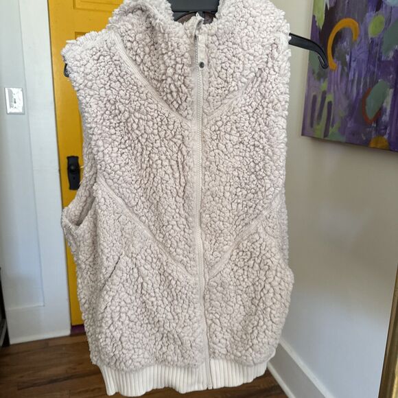 PrAna Cream Permafrost Sherpa Fleece Hooded Full Zip Hoodie Vest Size XL - Picture 1 of 13